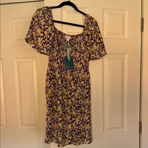 Market & Spruce Purple Floral Smocked Midi Dress